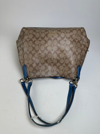 Vintage Coach Signature Canvas Tote Tan Blue Silver