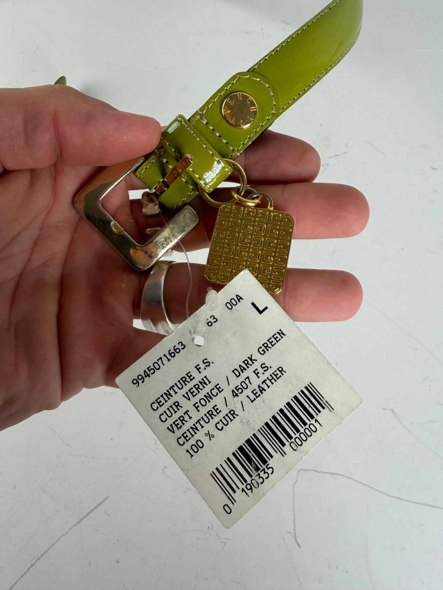 Vintage Givenchy Leather Belt Lime Green Black Gold Buckle