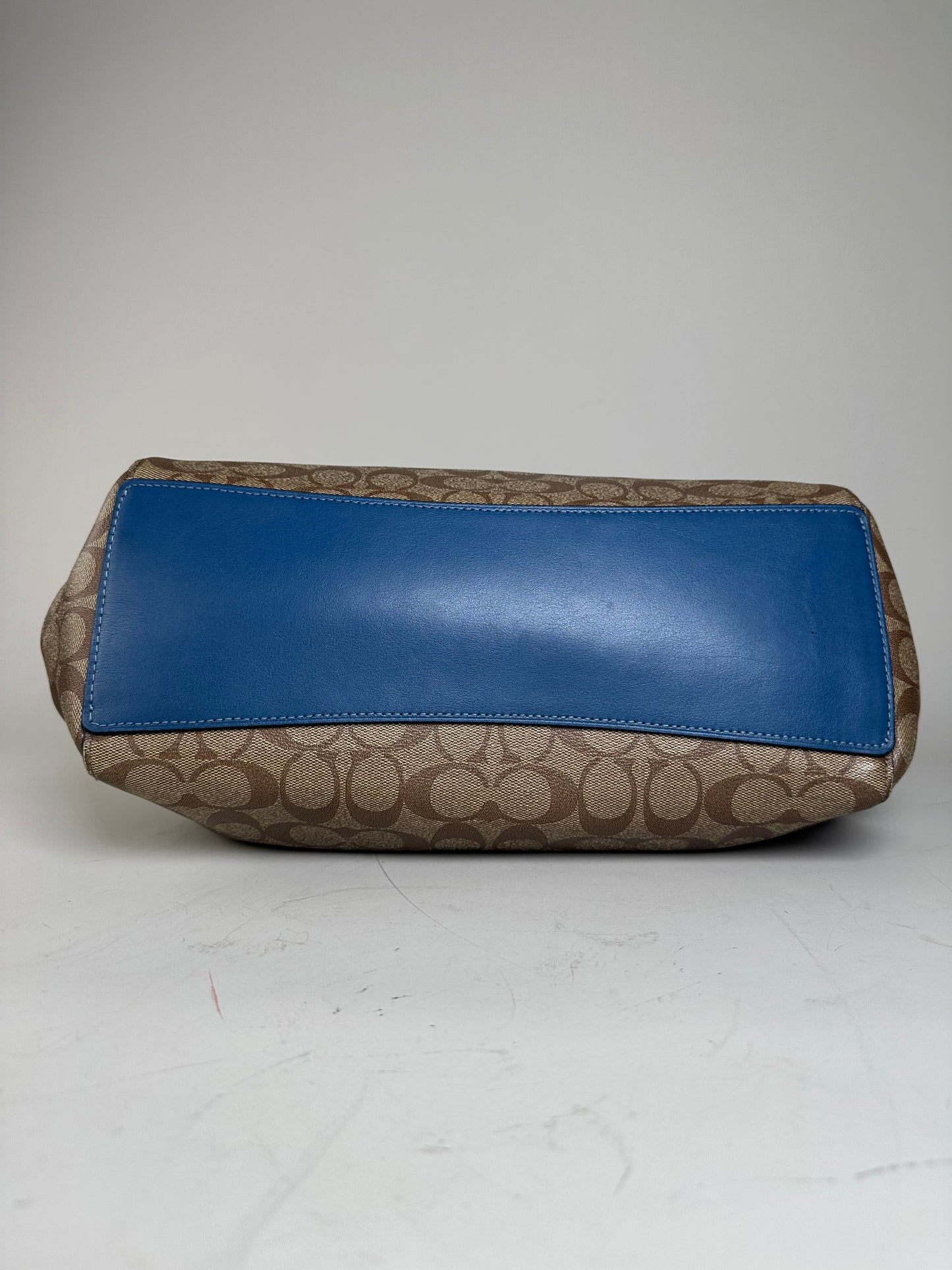 Vintage Coach Signature Canvas Tote Tan Blue Silver