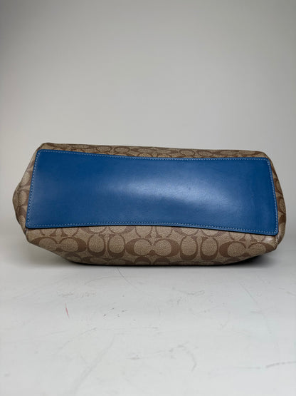 Vintage Coach Signature Canvas Tote Tan Blue Silver