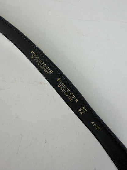 Vintage Givenchy Leather Belt Lime Green Black Gold Buckle