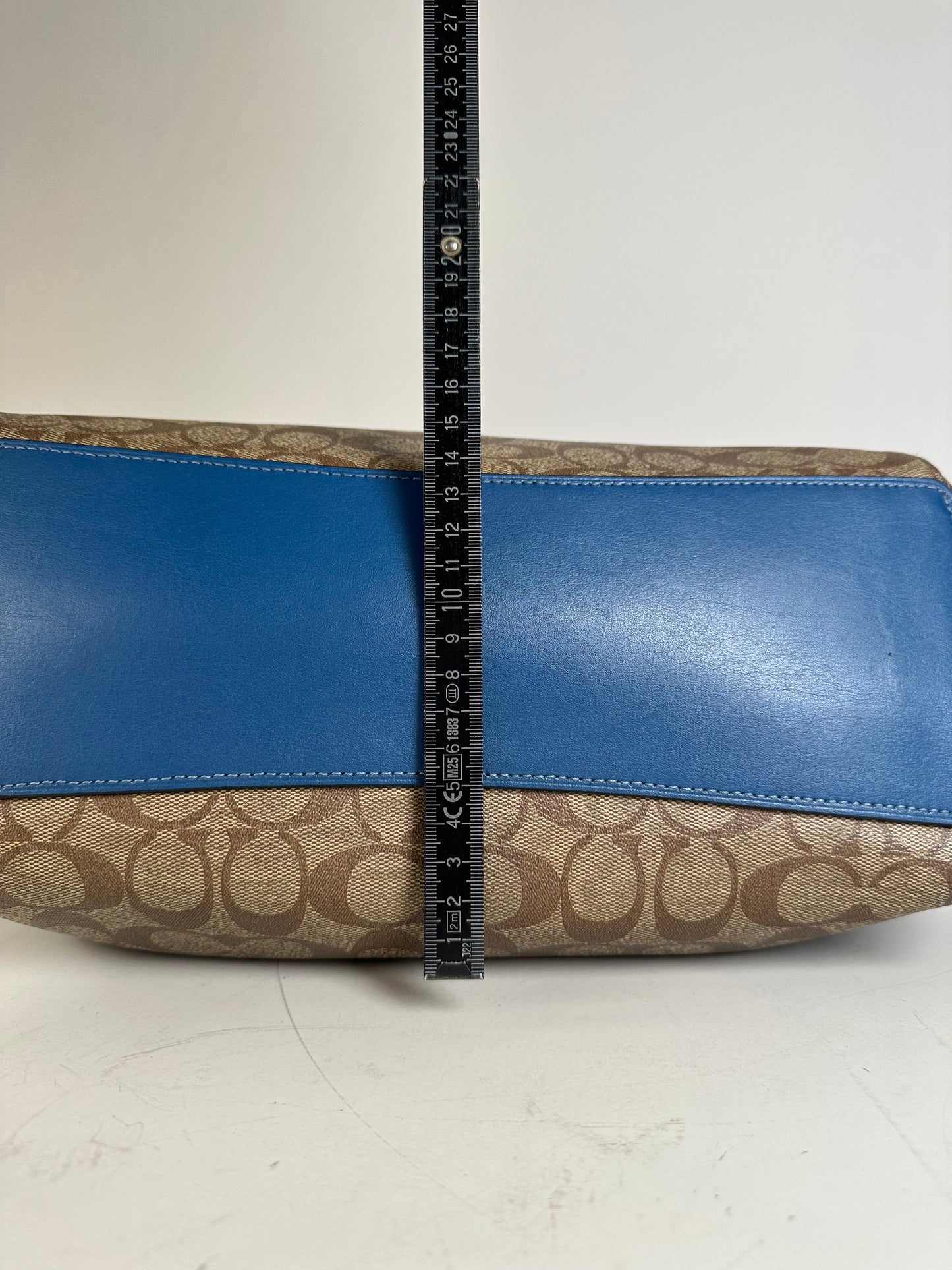 Vintage Coach Signature Canvas Tote Tan Blue Silver
