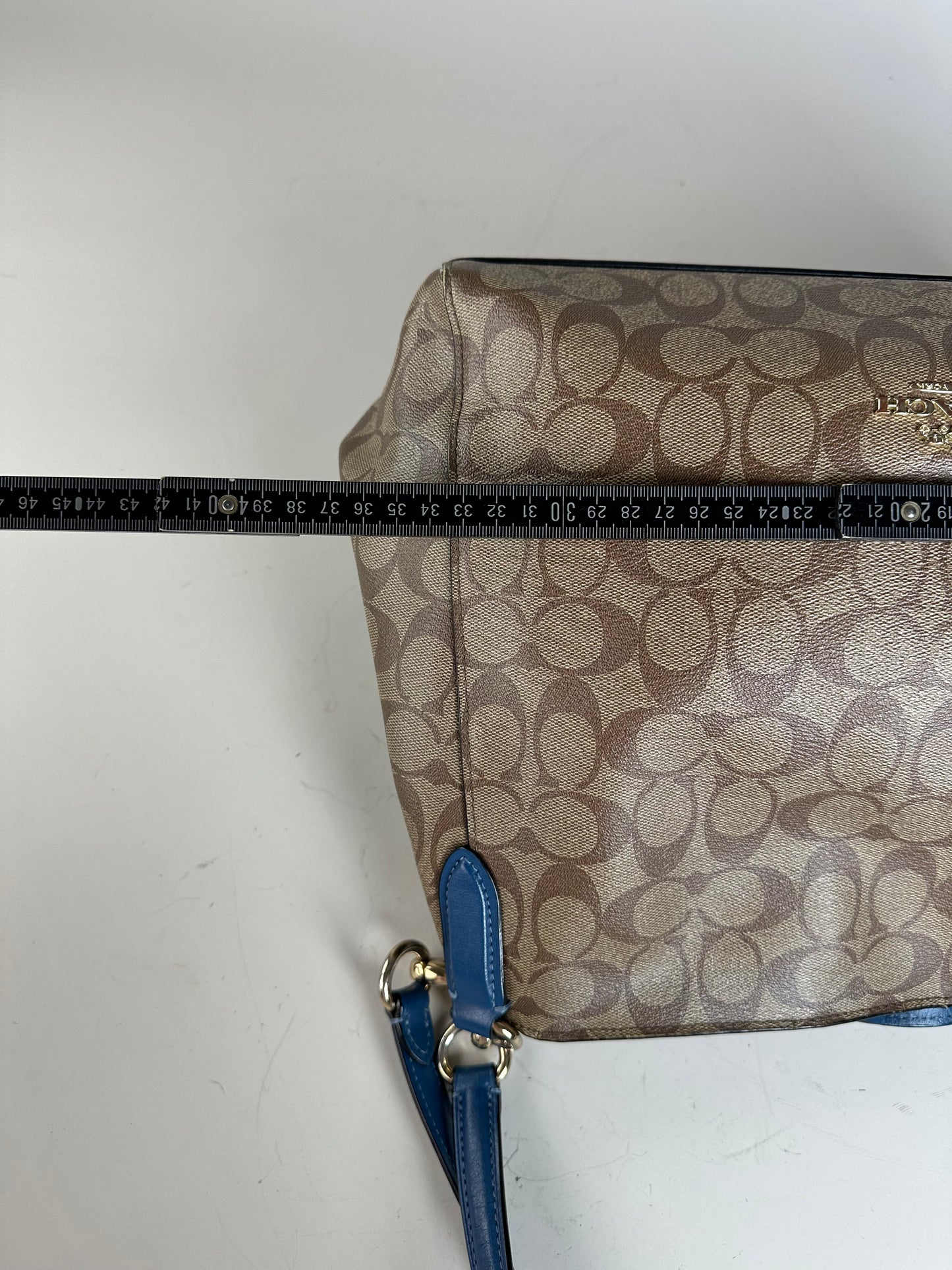 Vintage Coach Signature Canvas Tote Tan Blue Silver