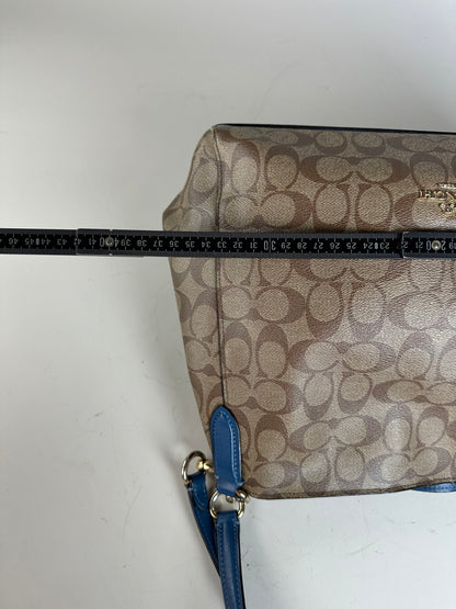 Vintage Coach Signature Canvas Tote Tan Blue Silver