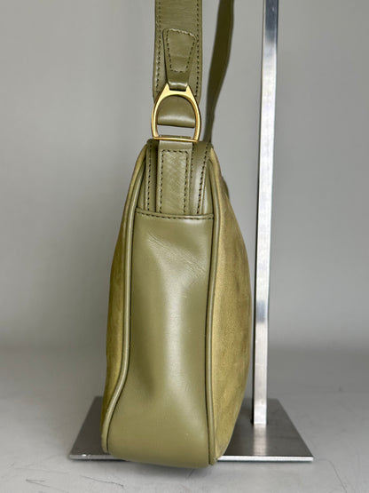 Vintage Gucci Suede Crossbody Bag Olive Green Gold