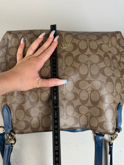 Vintage Coach Signature Canvas Tote Tan Blue Silver