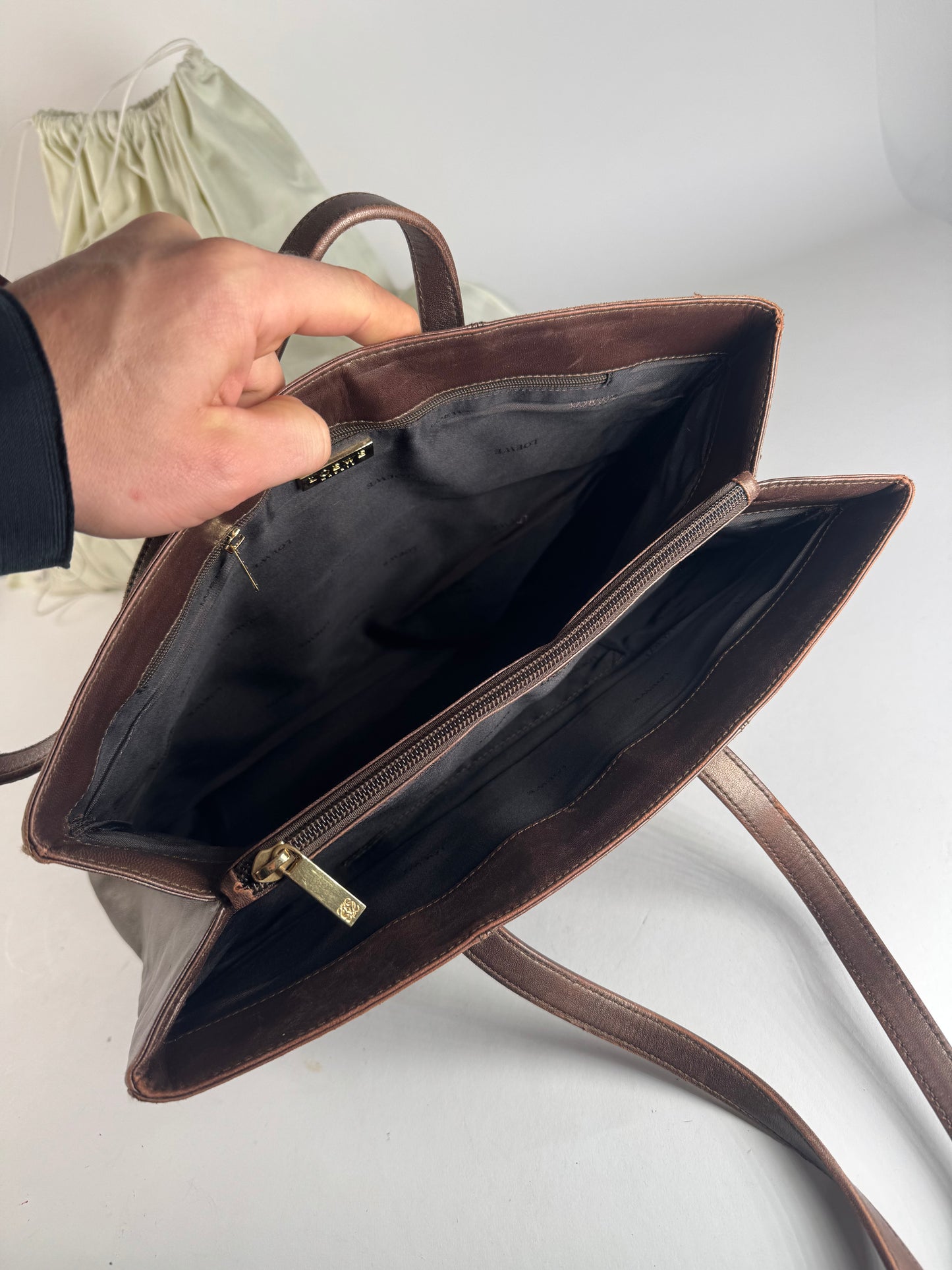 Vintage Loewe Madrid Leather Tote Bag Bronze