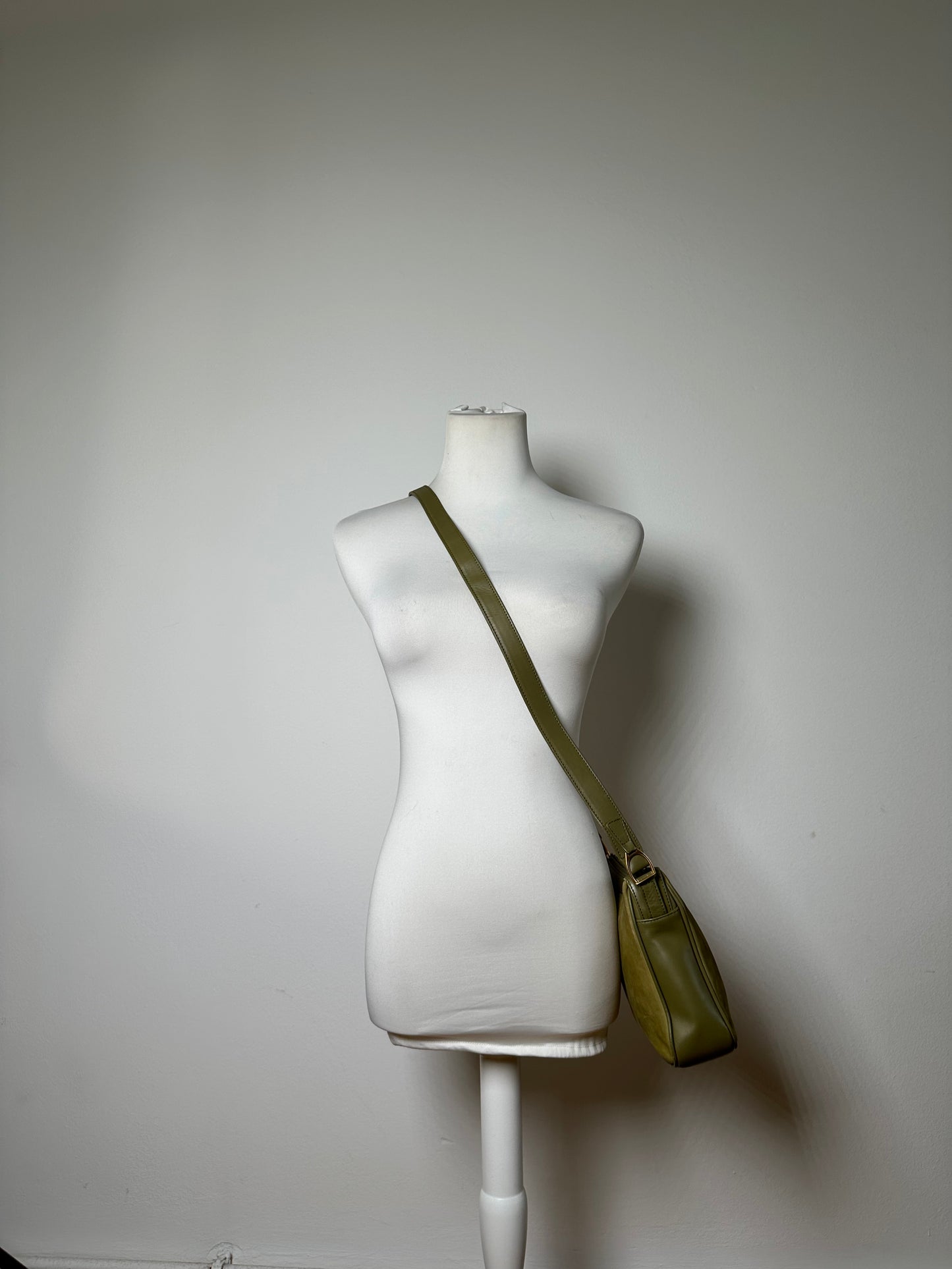 Vintage Gucci Suede Crossbody Bag Olive Green Gold