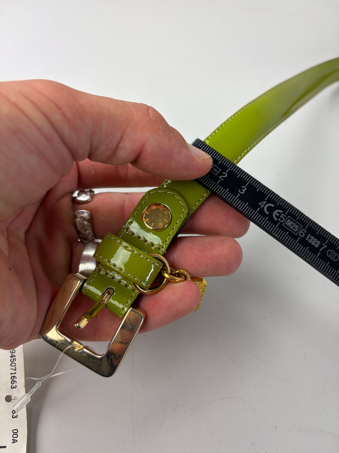 Vintage Givenchy Leather Belt Lime Green Black Gold Buckle
