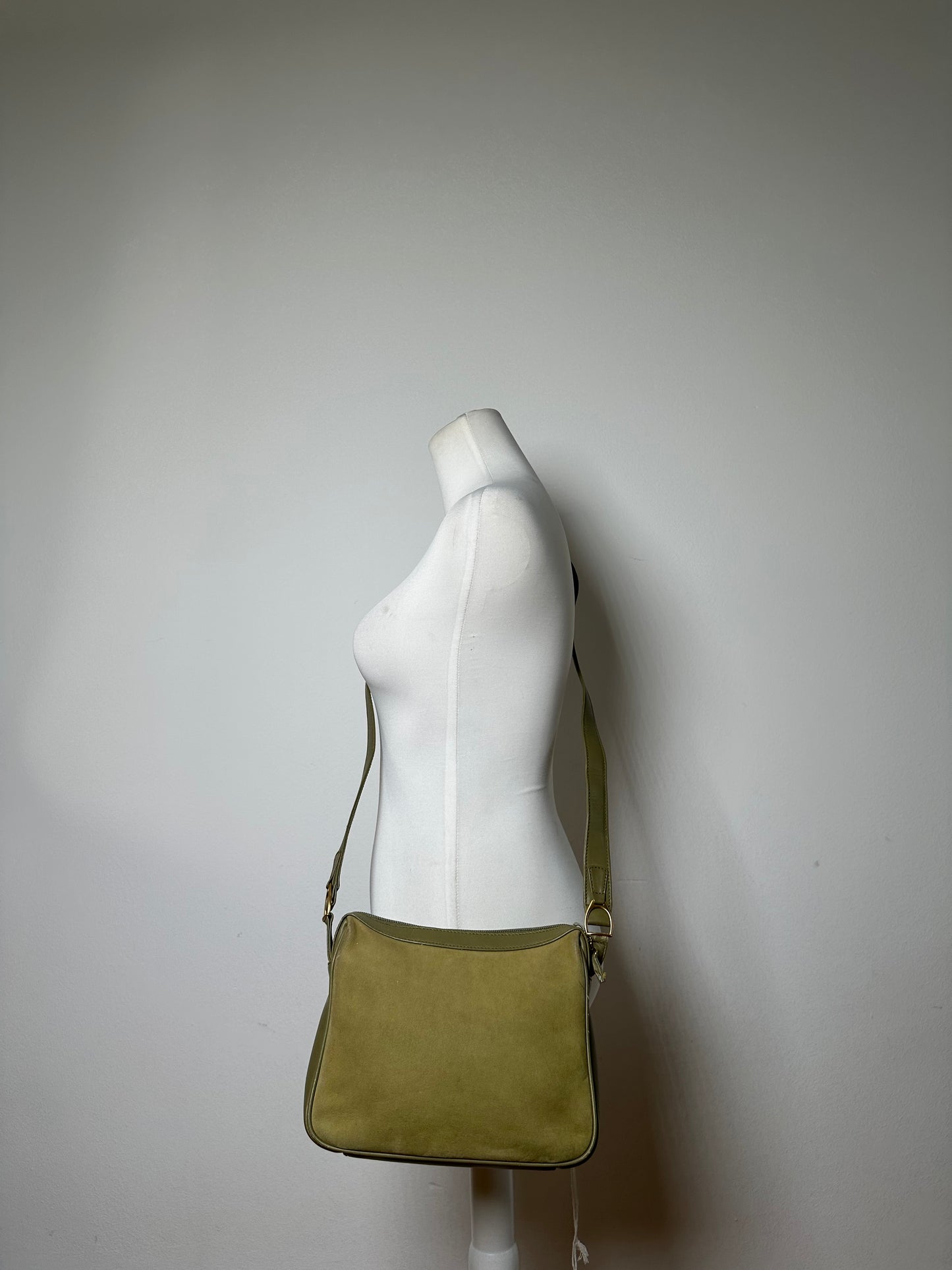 Vintage Gucci Suede Crossbody Bag Olive Green Gold