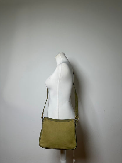 Vintage Gucci Suede Crossbody Bag Olive Green Gold