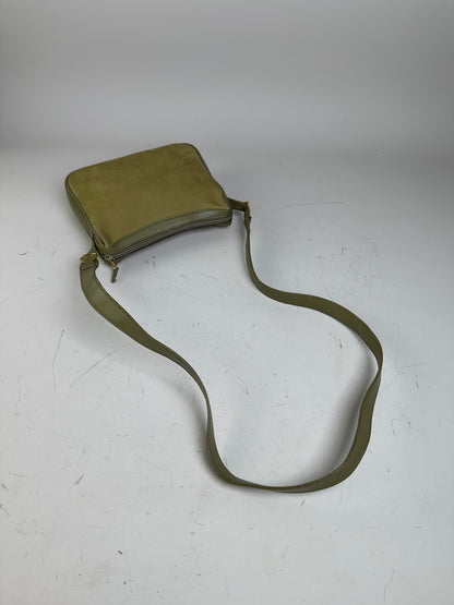 Vintage Gucci Suede Crossbody Bag Olive Green Gold