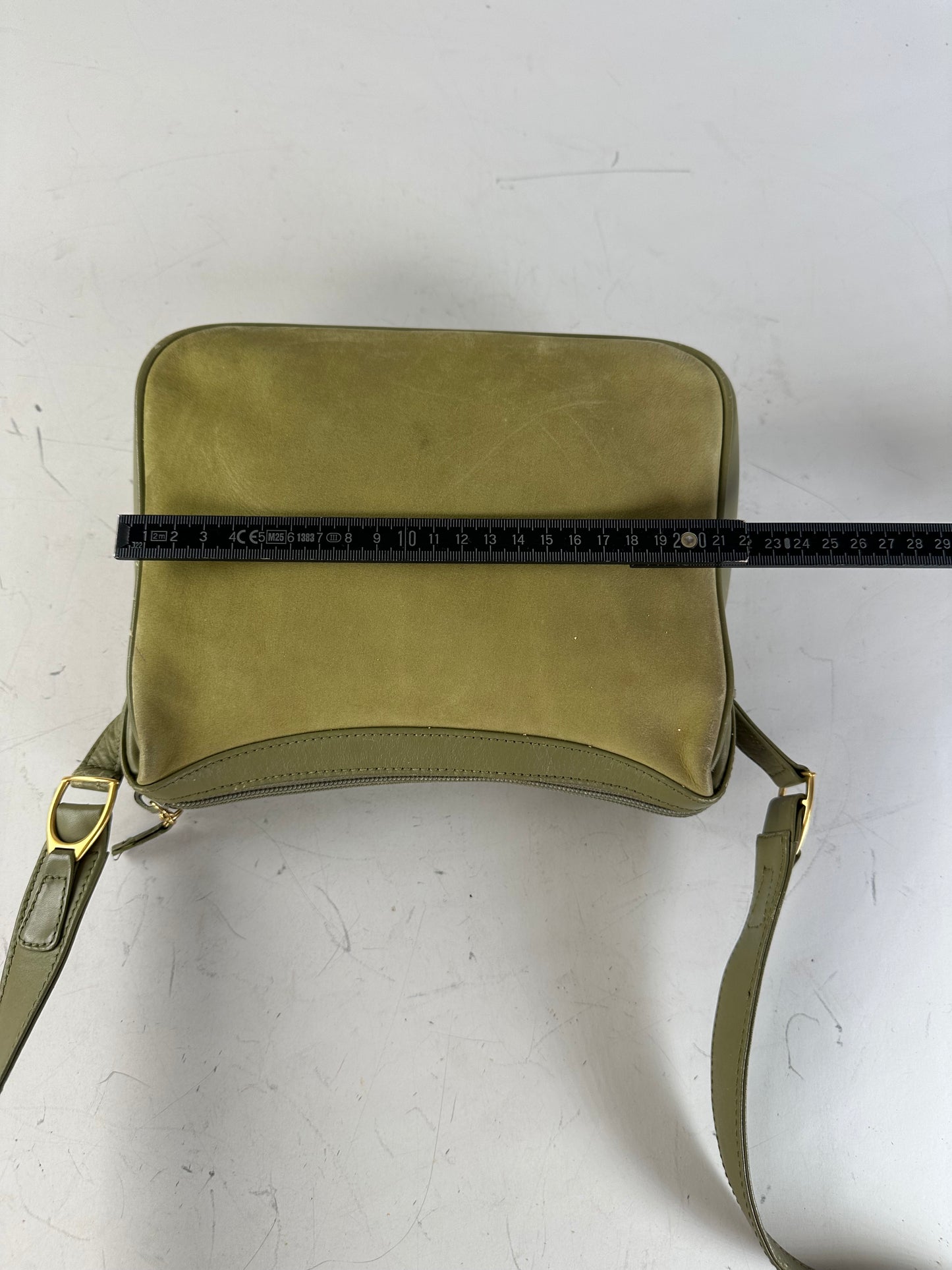 Vintage Gucci Suede Crossbody Bag Olive Green Gold