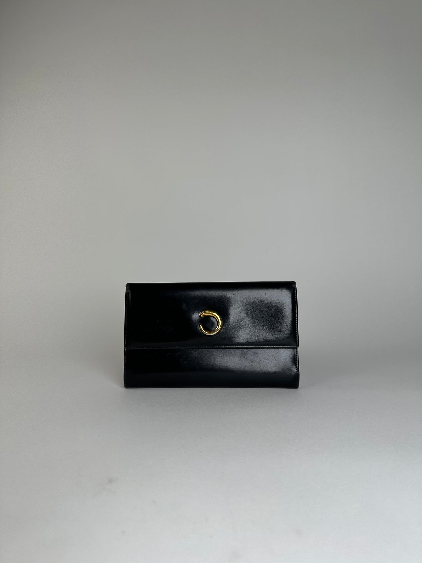 Vintage Cartier Panthère Continental Wallet Black Leather