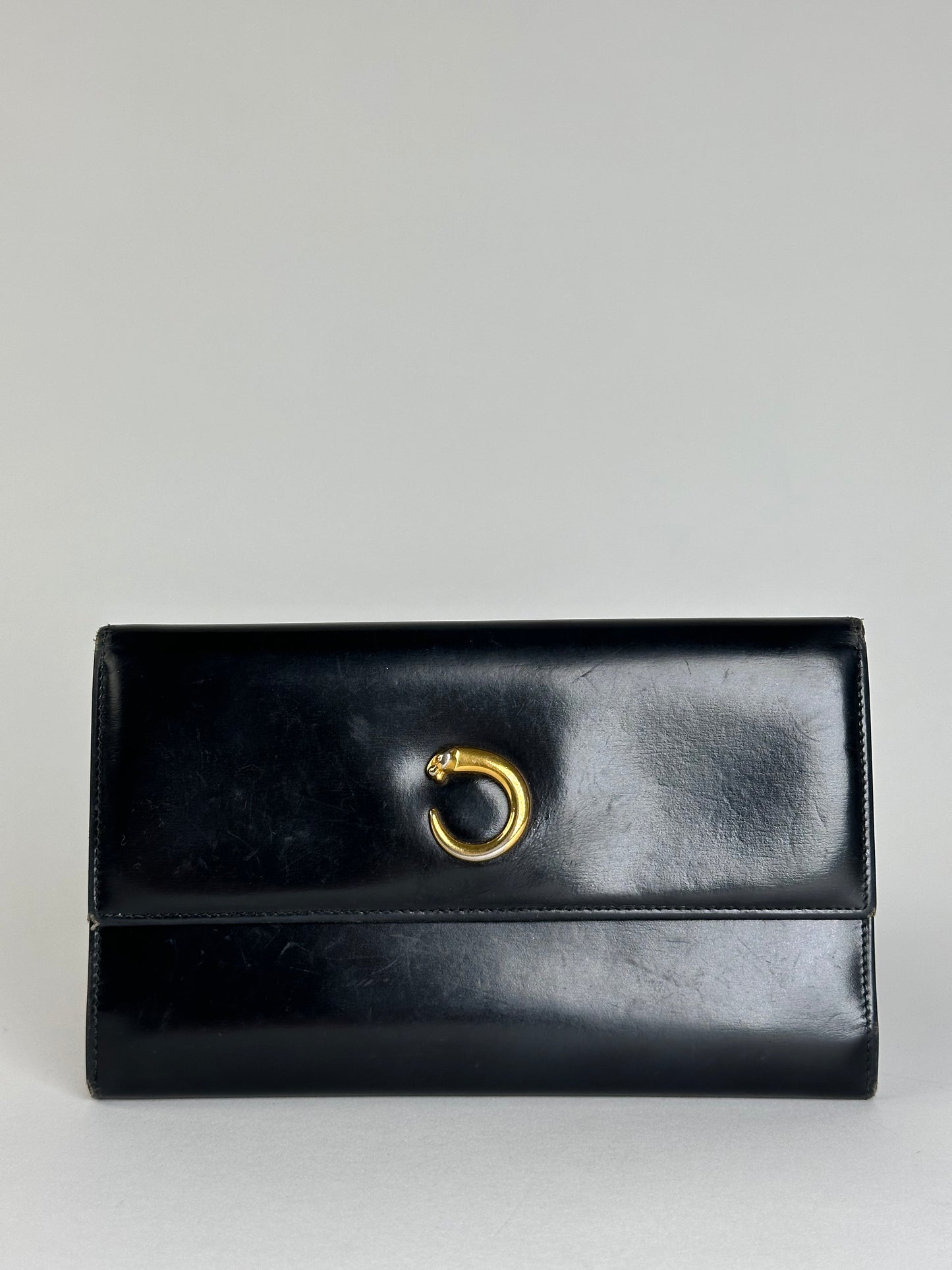 Vintage Cartier Panthère Continental Wallet Black Leather