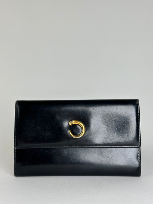 Vintage Cartier Panthère Continental Wallet Black Leather