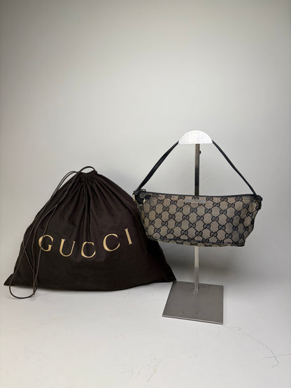 Vintage Gucci GG Supreme Canvas Shoulder Bag Beige Black