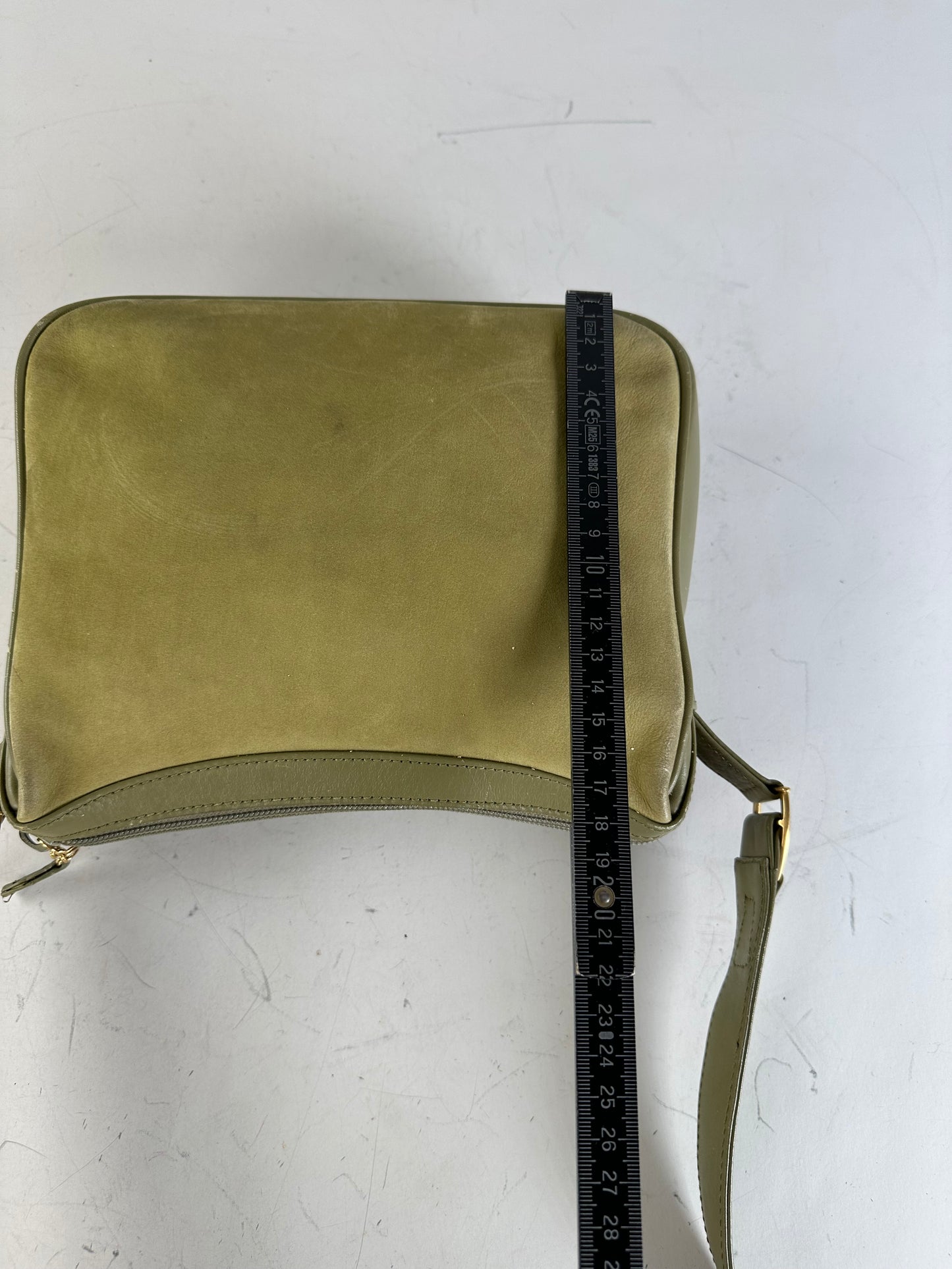 Vintage Gucci Suede Crossbody Bag Olive Green Gold