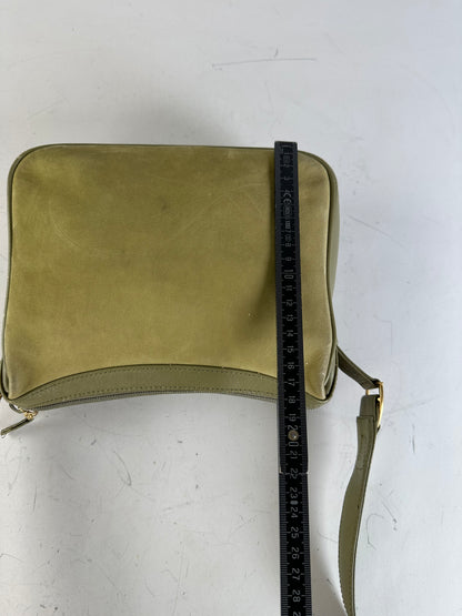 Vintage Gucci Suede Crossbody Bag Olive Green Gold