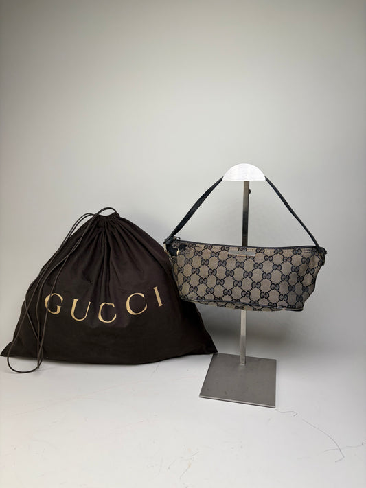Vintage Gucci GG Supreme Canvas Shoulder Bag Beige Black