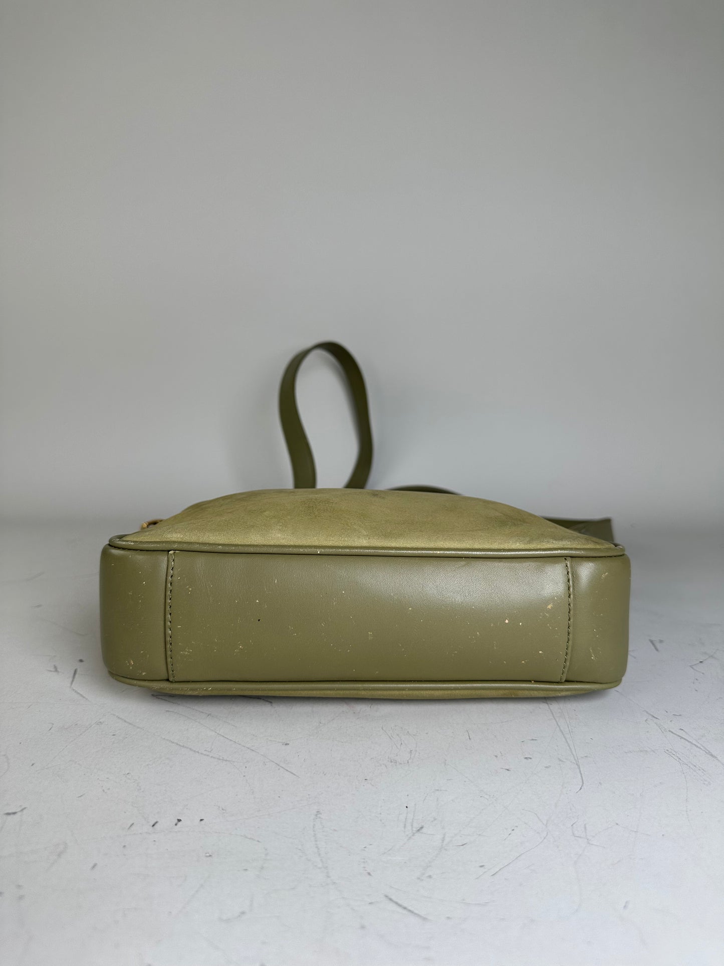 Vintage Gucci Suede Crossbody Bag Olive Green Gold