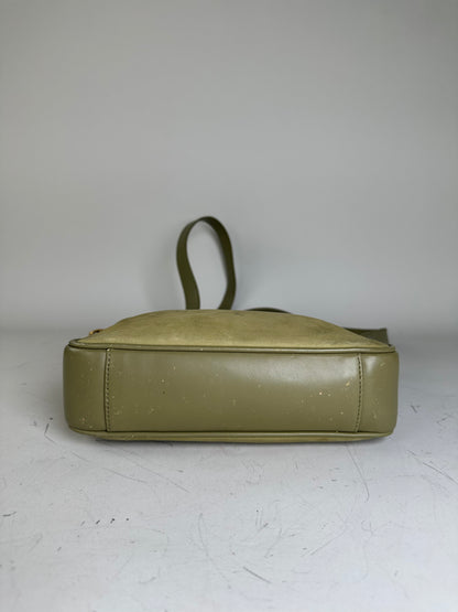 Vintage Gucci Suede Crossbody Bag Olive Green Gold