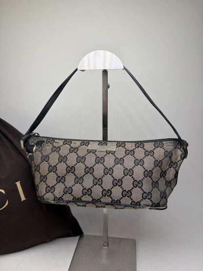 Vintage Gucci GG Supreme Canvas Shoulder Bag Beige Black