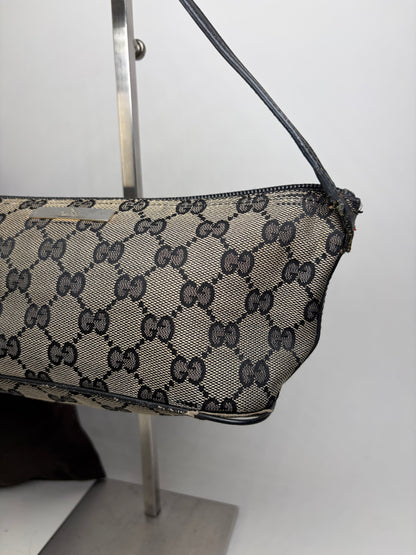 Vintage Gucci GG Supreme Canvas Shoulder Bag Beige Black