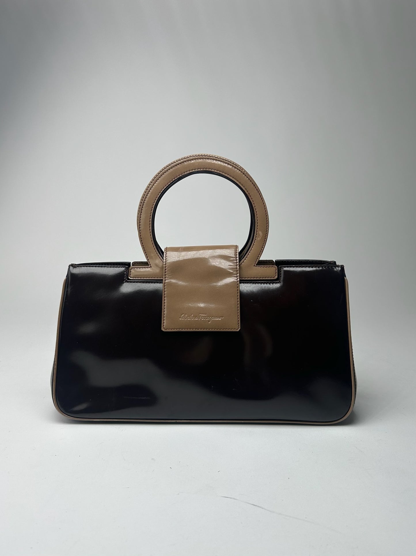 Vintage Salvatore Ferragamo Patent Leather Bag black brown