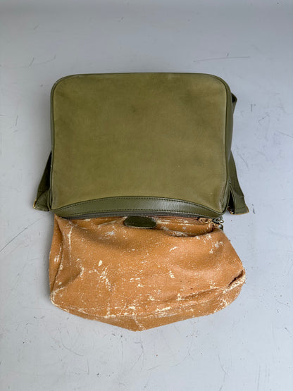 Vintage Gucci Suede Crossbody Bag Olive Green Gold