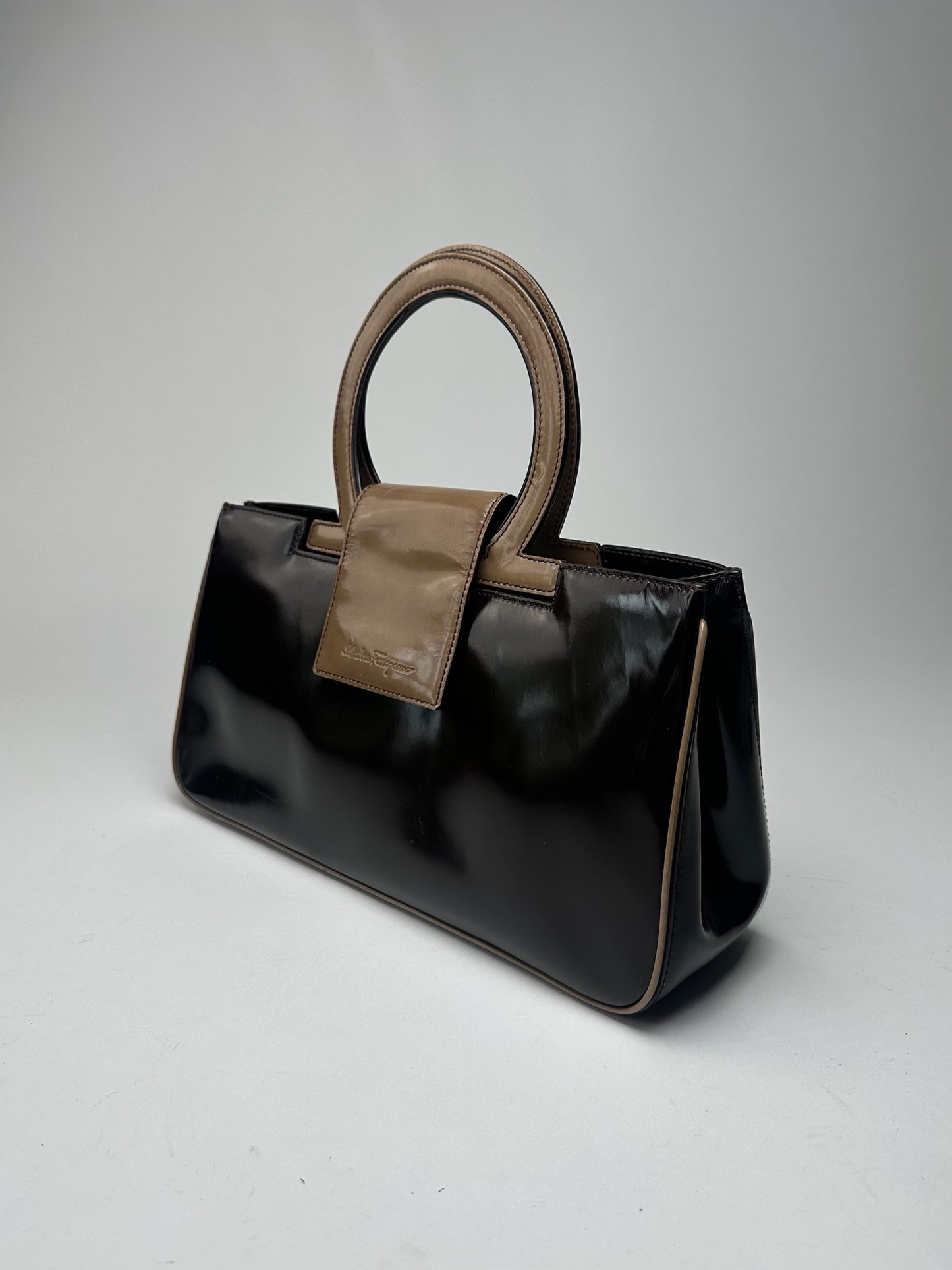 Vintage Salvatore Ferragamo Patent Leather Bag black brown