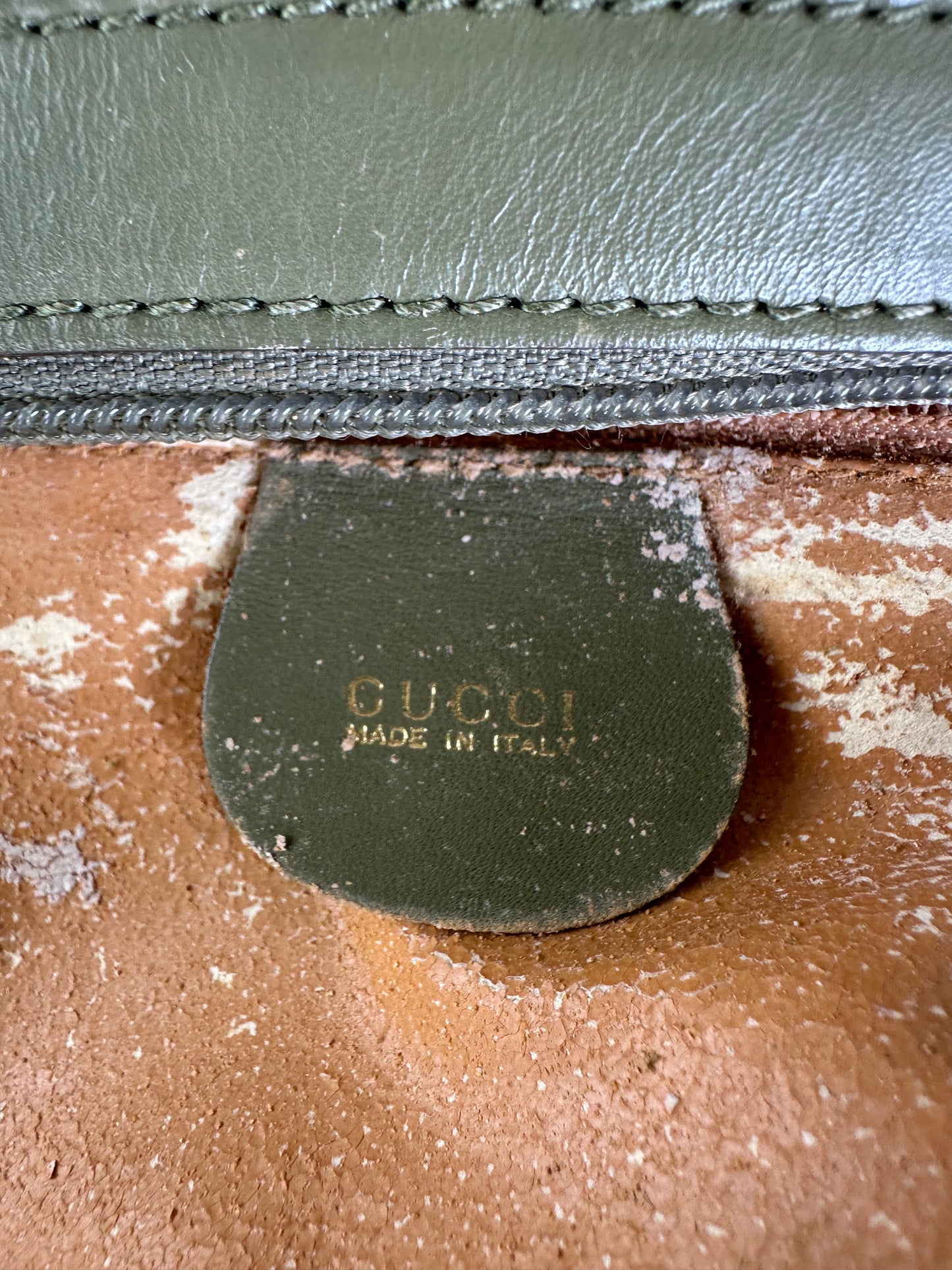 Vintage Gucci Suede Crossbody Bag Olive Green Gold