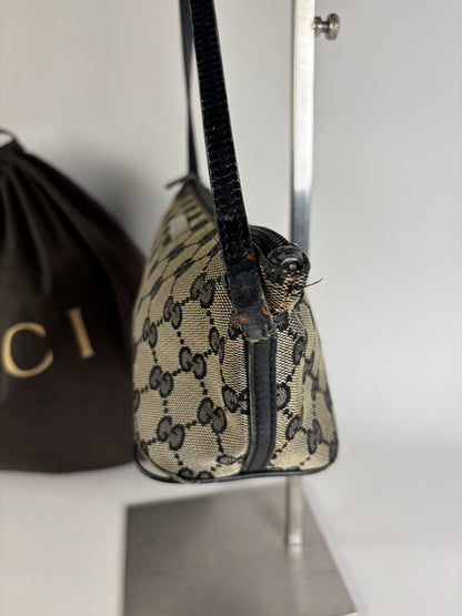 Vintage Gucci GG Supreme Canvas Shoulder Bag Beige Black