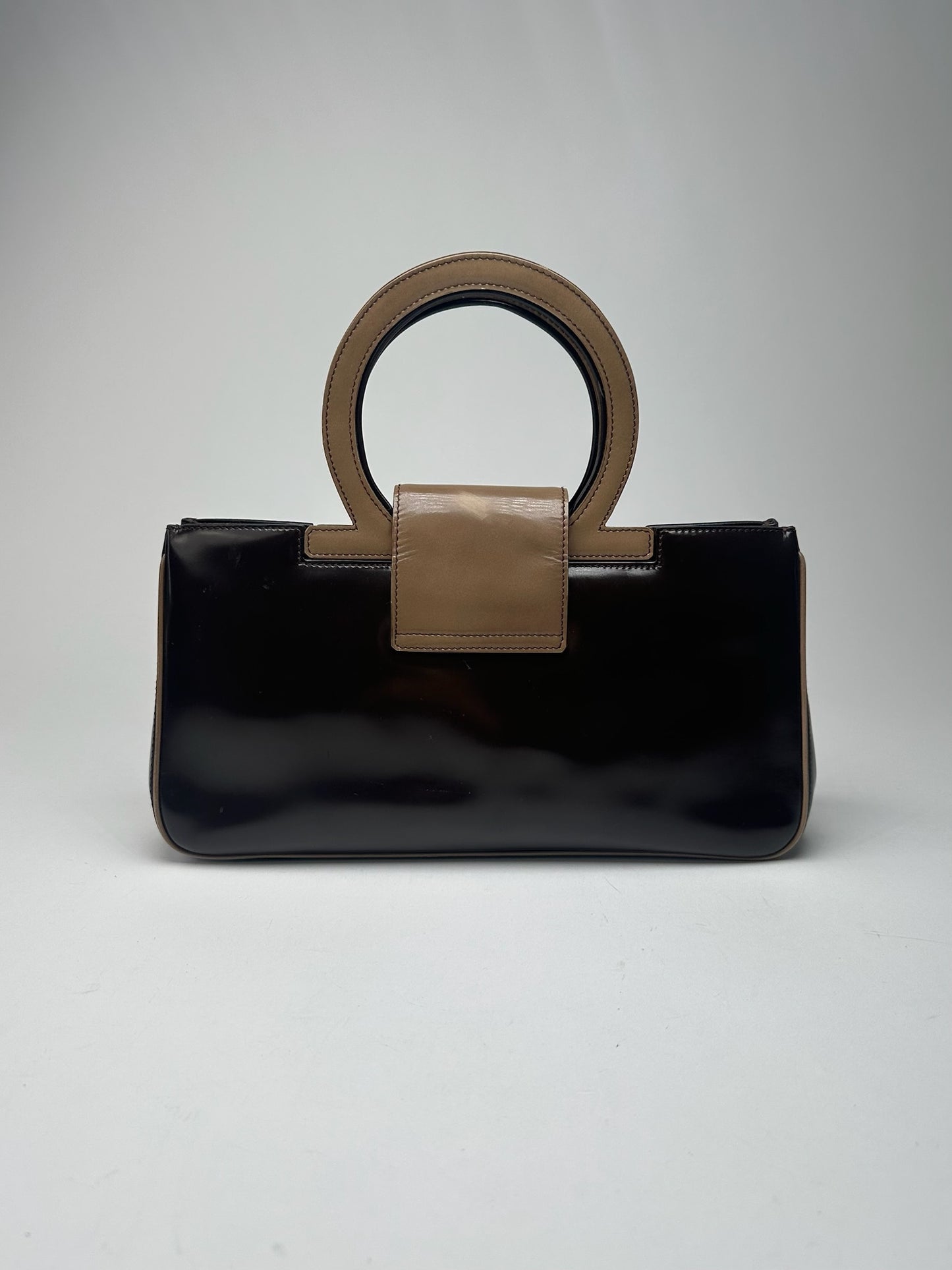 Vintage Salvatore Ferragamo Patent Leather Bag black brown