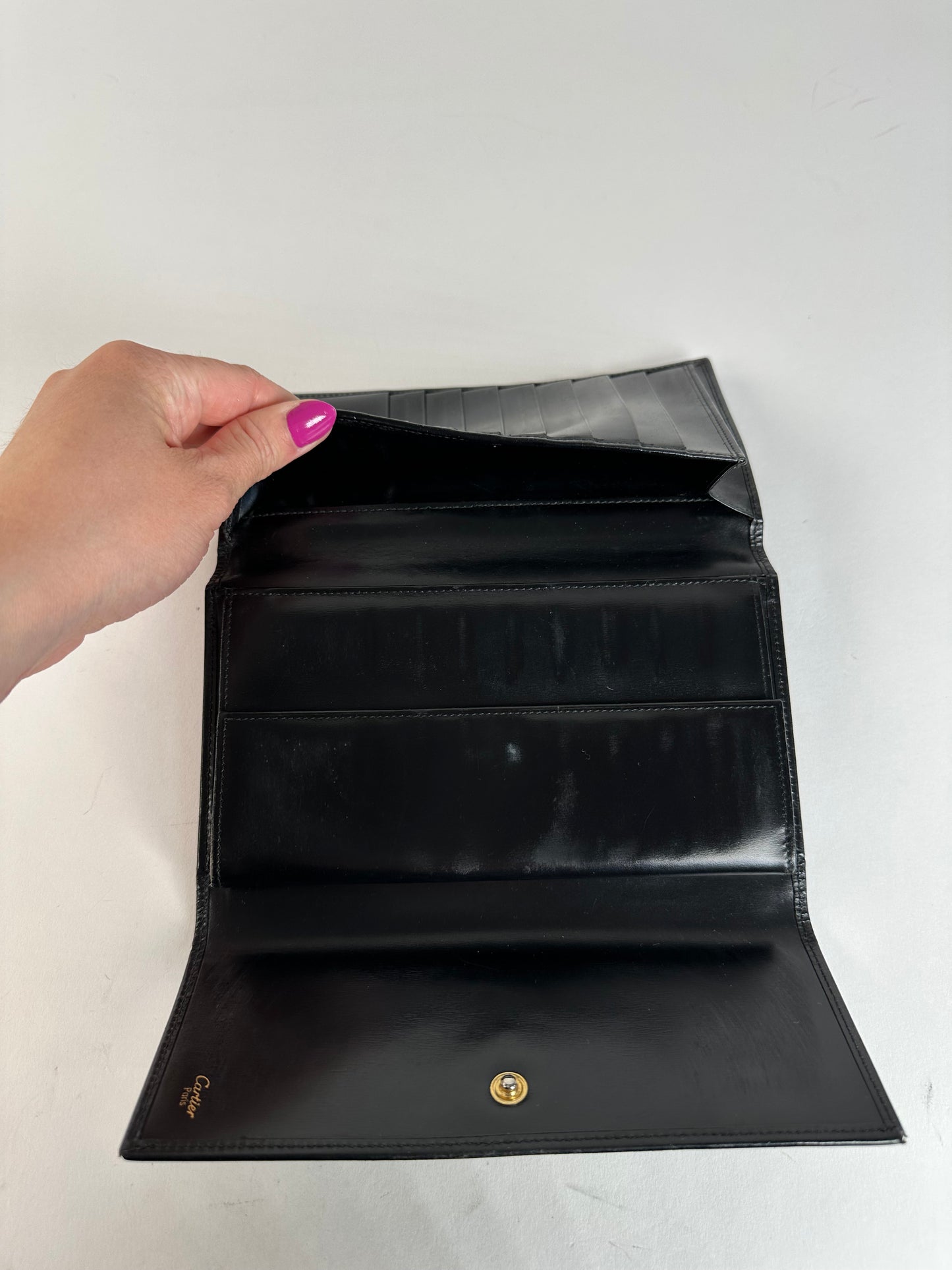 Vintage Cartier Panthère Continental Wallet Black Leather