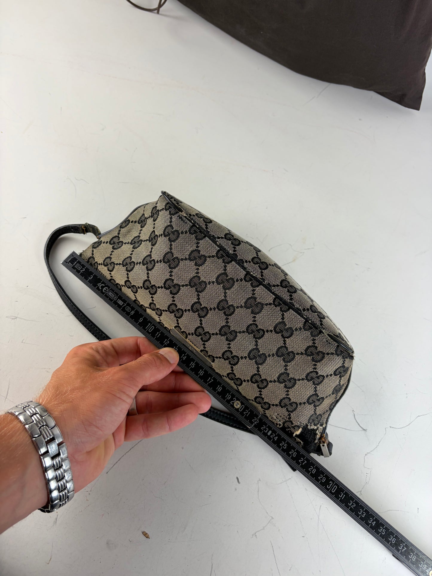 Vintage Gucci GG Supreme Canvas Shoulder Bag Beige Black