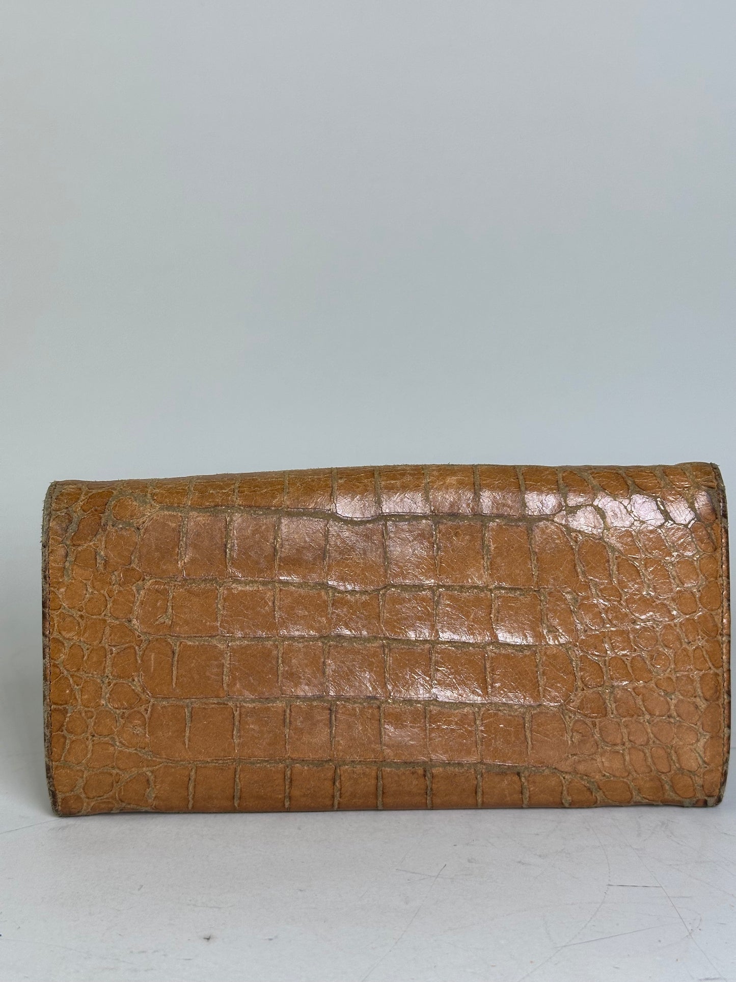 Vintage Miu Miu Crocodile-Embossed Leather Wallet Tan