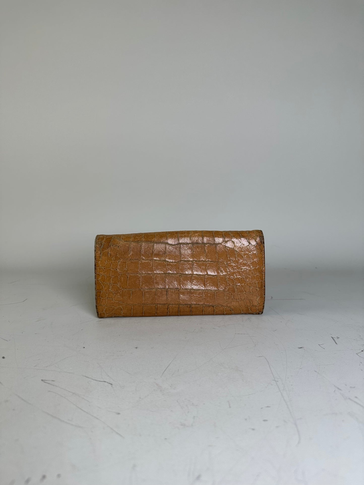 Vintage Miu Miu Crocodile-Embossed Leather Wallet Tan