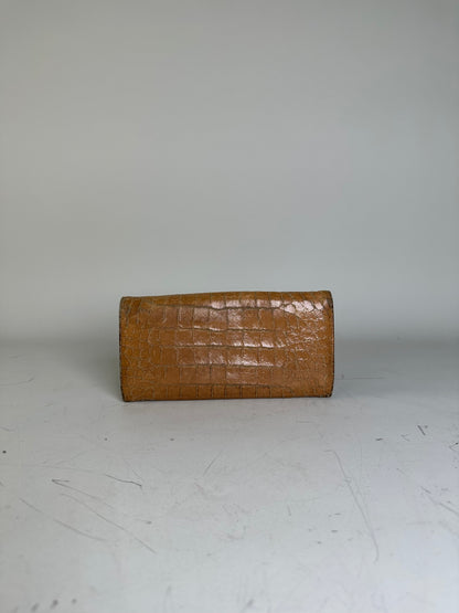 Vintage Miu Miu Crocodile-Embossed Leather Wallet Tan