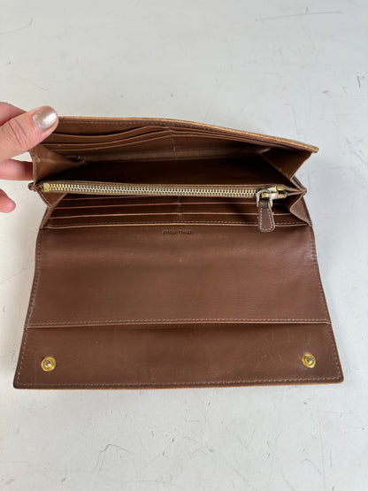 Vintage Miu Miu Crocodile-Embossed Leather Wallet Tan