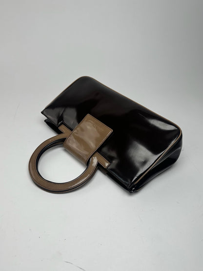 Vintage Salvatore Ferragamo Patent Leather Bag black brown
