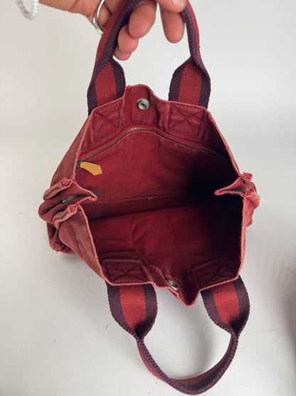 Vintage Hermes mini Canvas Tote Bag red Black