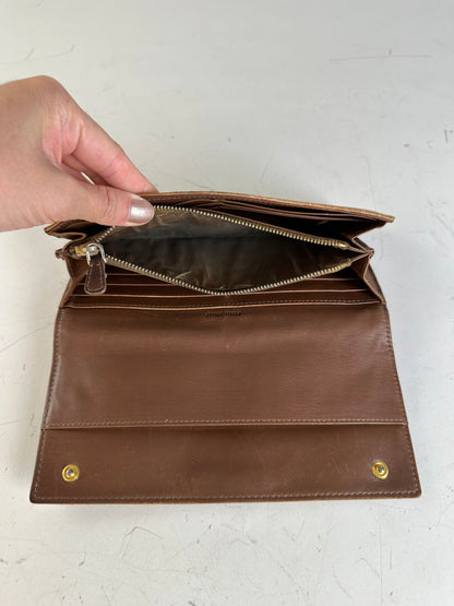 Vintage Miu Miu Crocodile-Embossed Leather Wallet Tan