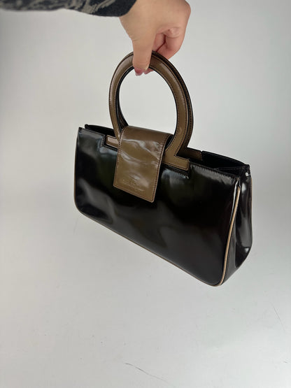 Vintage Salvatore Ferragamo Patent Leather Bag black brown