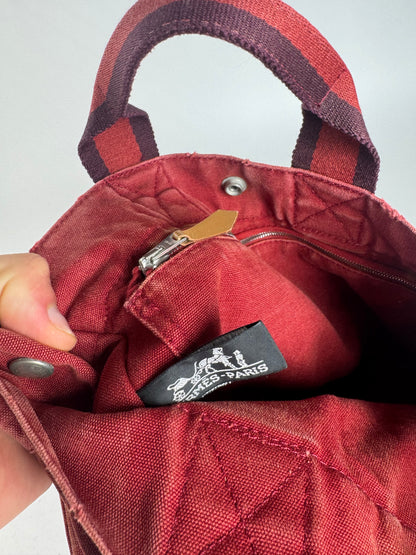 Vintage Hermes mini Canvas Tote Bag red Black