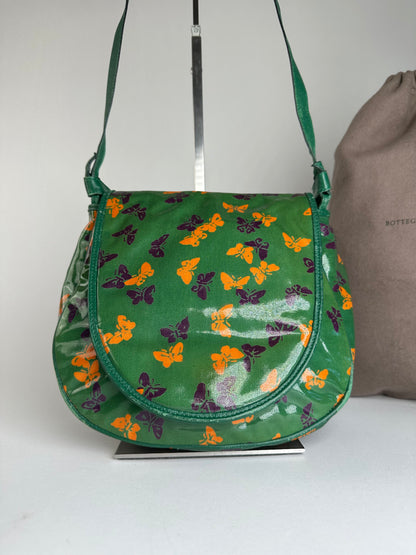 Vintage Bottega Veneta Butterfly Print Patent Shoulder Bag Green