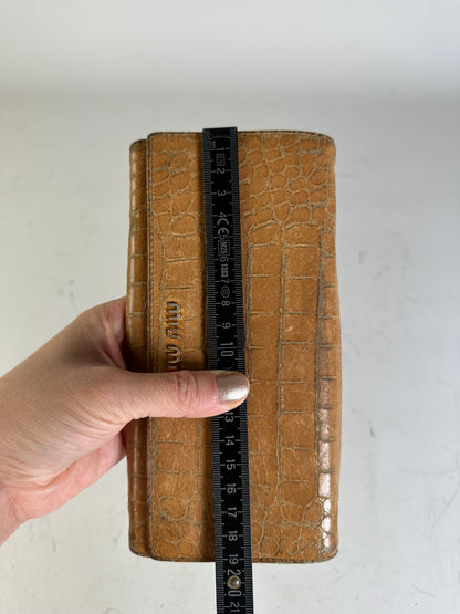 Vintage Miu Miu Crocodile-Embossed Leather Wallet Tan