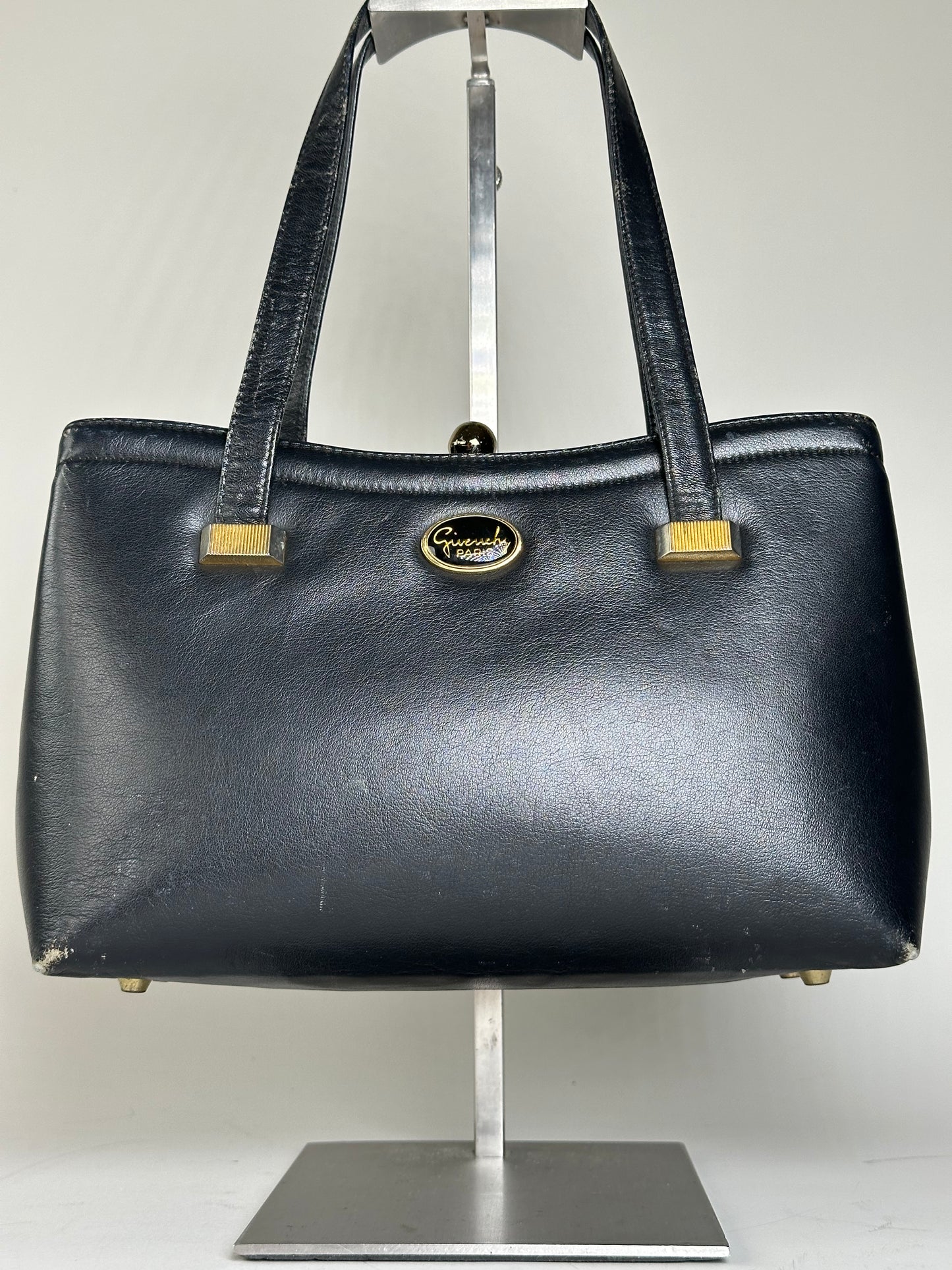 Vintage Givenchy Structured Leather Tote Black Gold