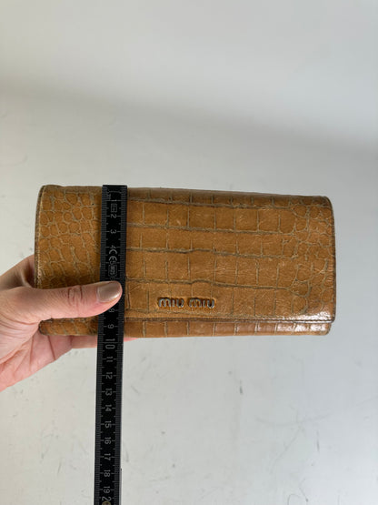 Vintage Miu Miu Crocodile-Embossed Leather Wallet Tan