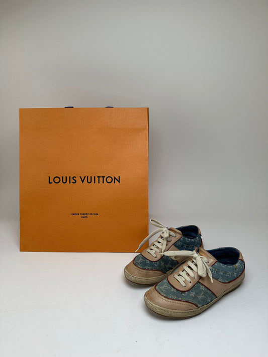 Vintage Louis Vuitton Monogram Denim Leather Sneaker Blue EU36